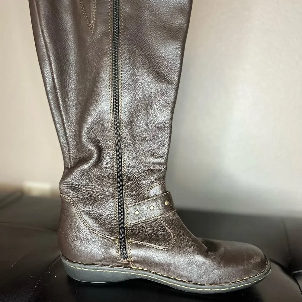b.o.c. Womens Austin Faux Leather Flat Knee-High Boots With Buckle Brown Sz: 7.5 - Picture 3 of 8